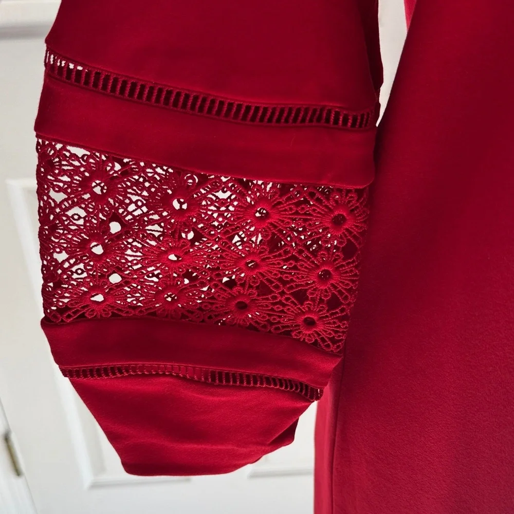 Chico's Vibrant Red Dress with Lace Sleeves, M - Picture 5 of 14